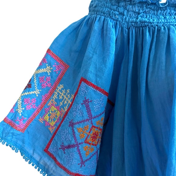 ANTHROPOLOGIE RUBY YAYA CROSS STITCH BLUE OFF THE SHOULDER TOP SZ M - Picture 3 of 5